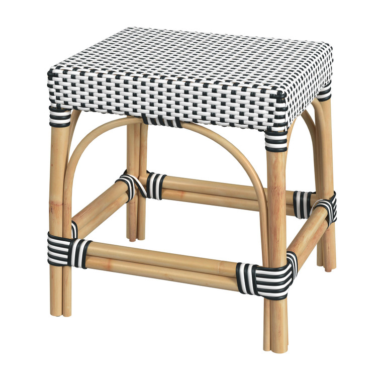 Butler Company Robias Rattan Rectangular 18" Dining Stool, White And Black Dot 5746295 "Special"