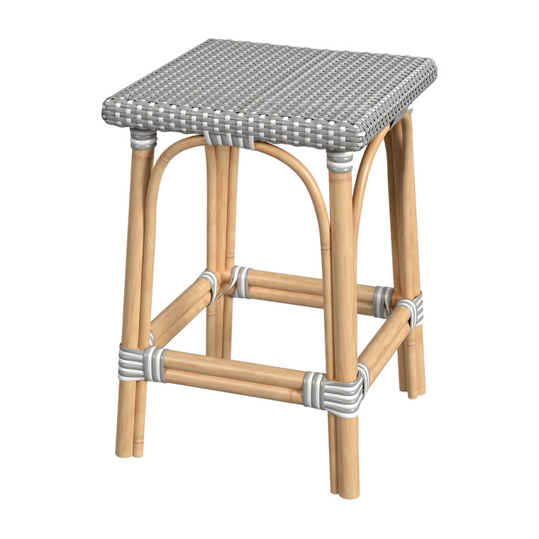 Butler Company Riviera Square 24"H Rattan Counter Stool, Gray And White 5757266 "Special"