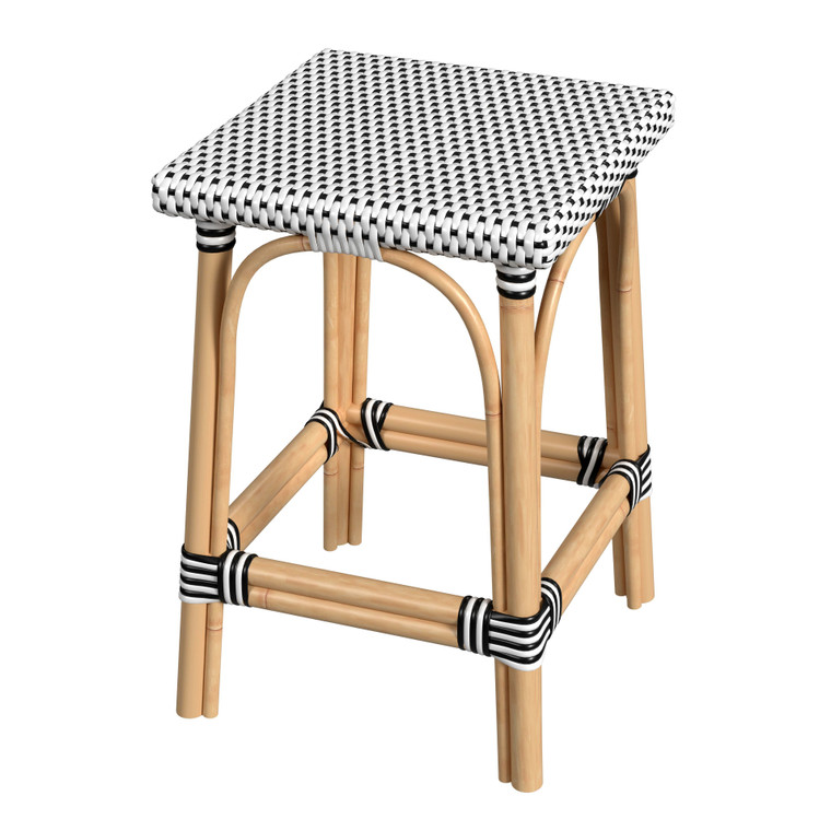 Butler Company Riviera Square 24"H Rattan Counter Stool, Black And White 5757295 "Special"