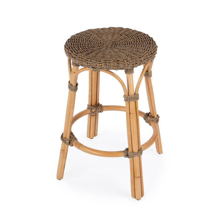 Butler Company Tobias Rattan Round 24" Counter Stool, Light Brown 9371441 "Special"