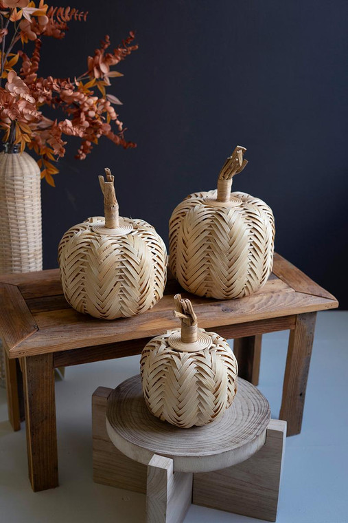 Set Of Three Woven Rattan Pumpkins CLAN1177 By Kalalou