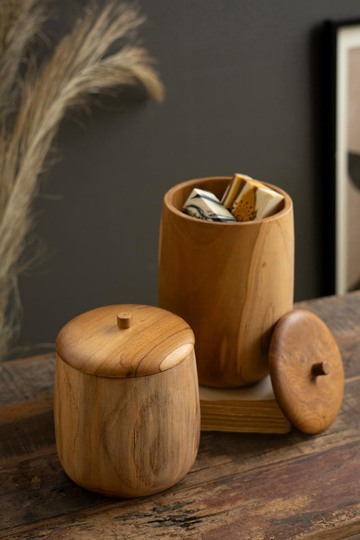 Set Of Two Teak Wood Canisters DRA1027 By Kalalou