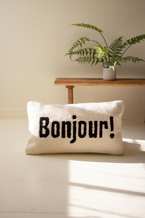 Bonjour! Hand Hooked Pillow NANT1038 By Kalalou