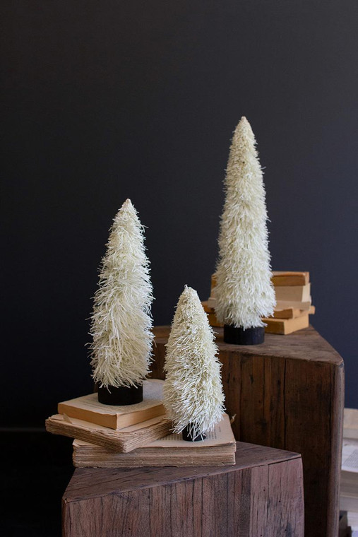 Set Of Three Paper Frill Christmas Trees - Natural NASC1010 By Kalalou