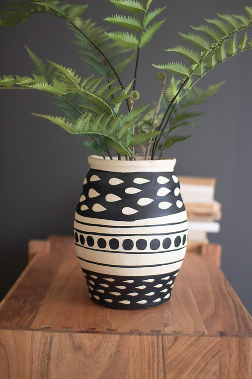 Black And White Paper Mache Vase - Urn NTW1010 By Kalalou