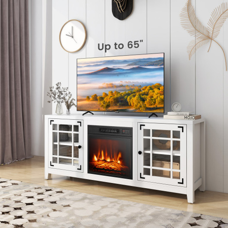 58 Inch Fireplace Tv Stand With Adjustable Shelves For Tvs Up To 65 Inch-White FP10371US-WH
