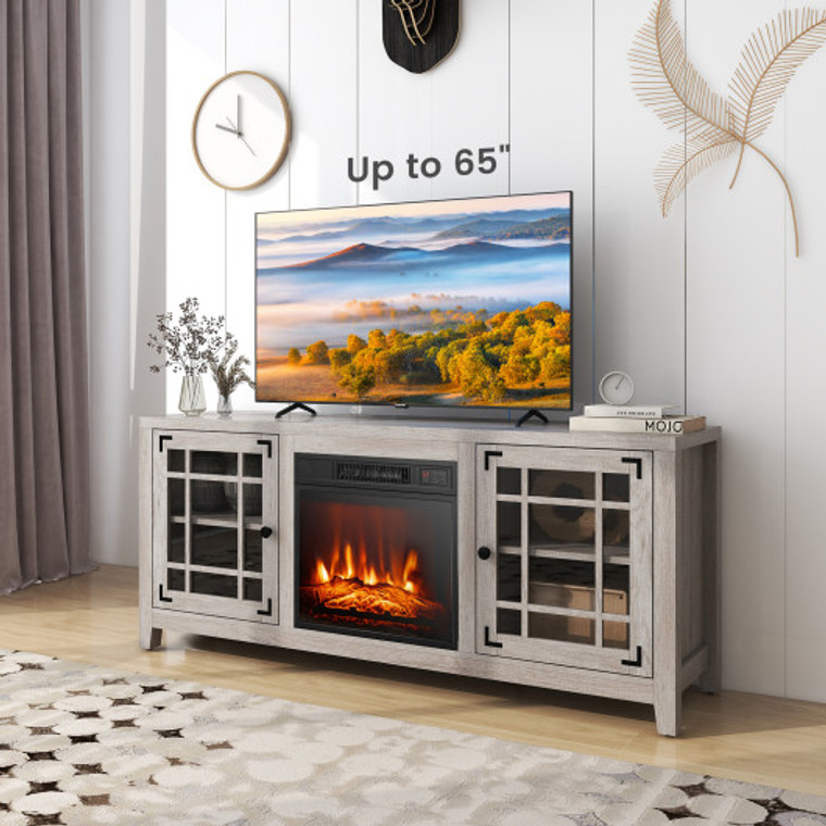 58 Inch Fireplace Tv Stand With Adjustable Shelves For Tvs Up To 65 Inch-Natural FP10371US-NA