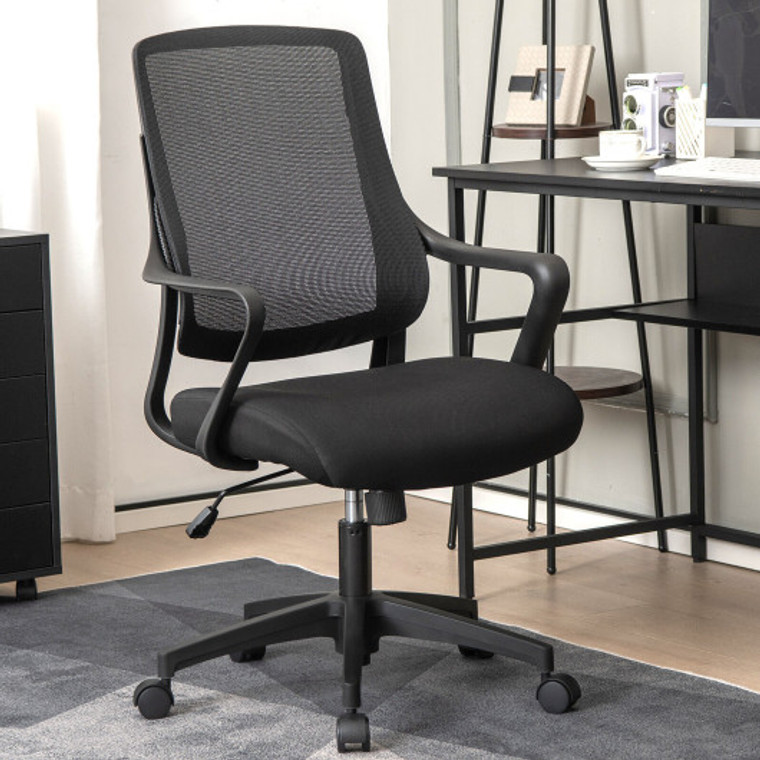 Modern Breathable Mesh Chair With Curved Backrest And Armrest-Black CB10541DK