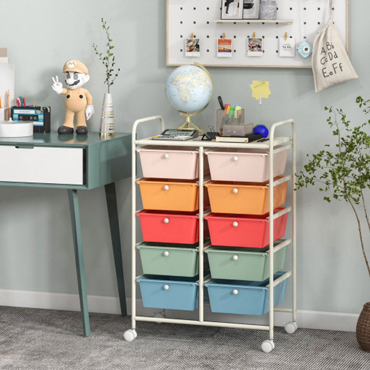 10-Drawer Rolling Storage Cart-Multicolor JV11073GX