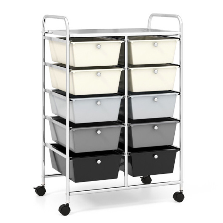 10-Drawer Rolling Storage Cart-Beige & Gray JV11073JS