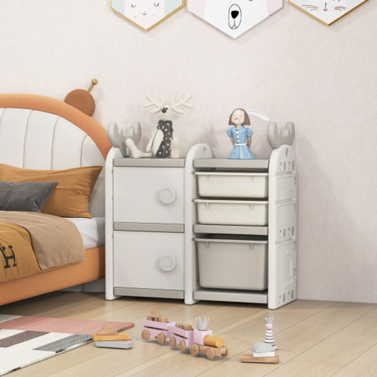 31 Inch Toy Chest And Bookshelf For Toddlers With Enclosed Cabinets And Pull-Out Drawers TP10122GR