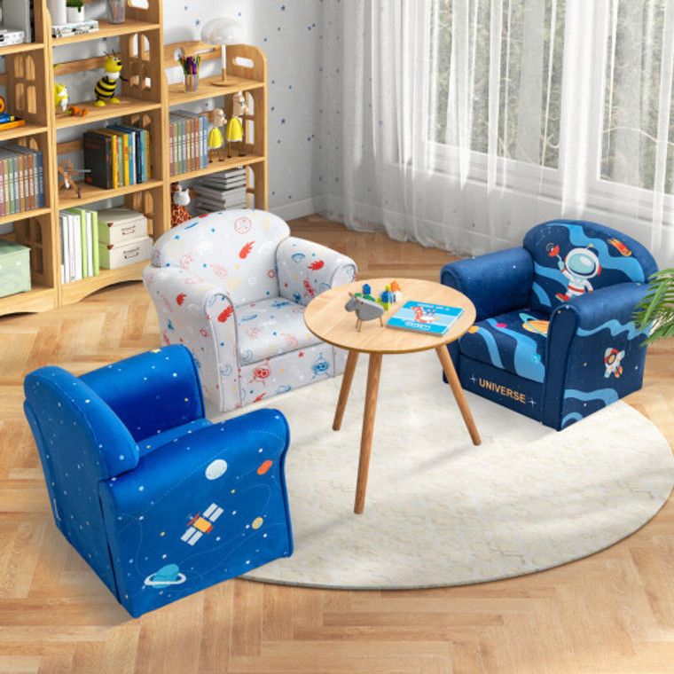 Toddler Upholstered Armchair With Solid Wooden Frame And High-Density Sponge Filling-Blue HY10199