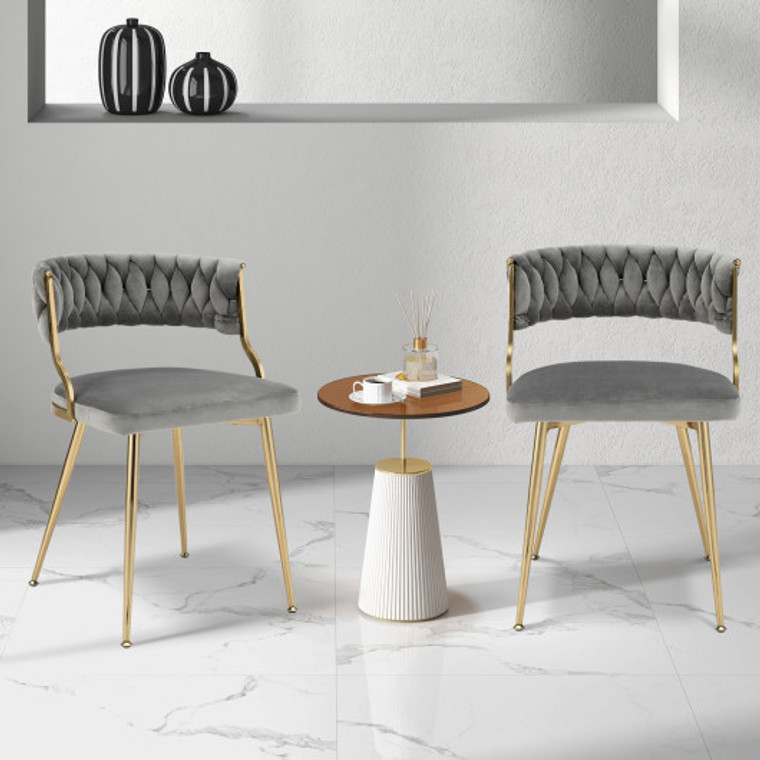Upholstered Dining Chairs With Golden Metal Legs For Living Room-Gray JV11200GR-2