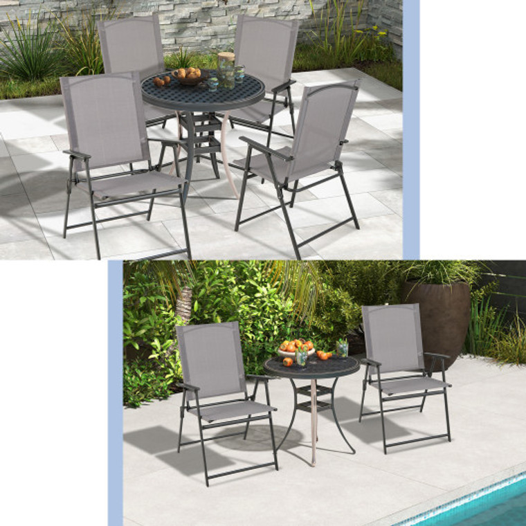 2 Pieces Patio Folding Chairs With Armrests For Deck Garden Yard-Gray NP11024GR-2