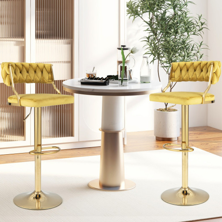 Swivel Barstool With Woven Back Set Of 2 For Kitchen Island Cafe-Yellow JV11199YE-2