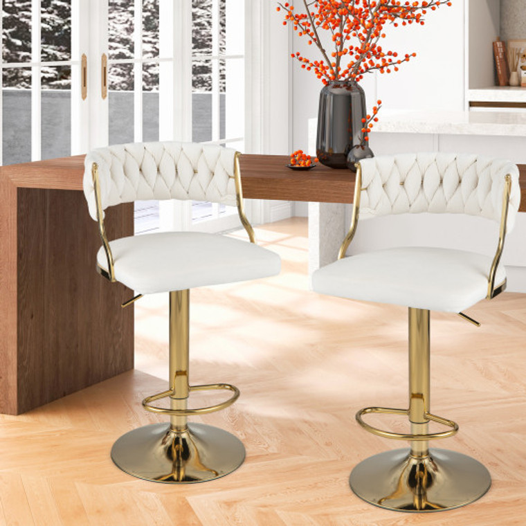 Swivel Barstool With Woven Back Set Of 2 For Kitchen Island Cafe-White JV11199WH-2