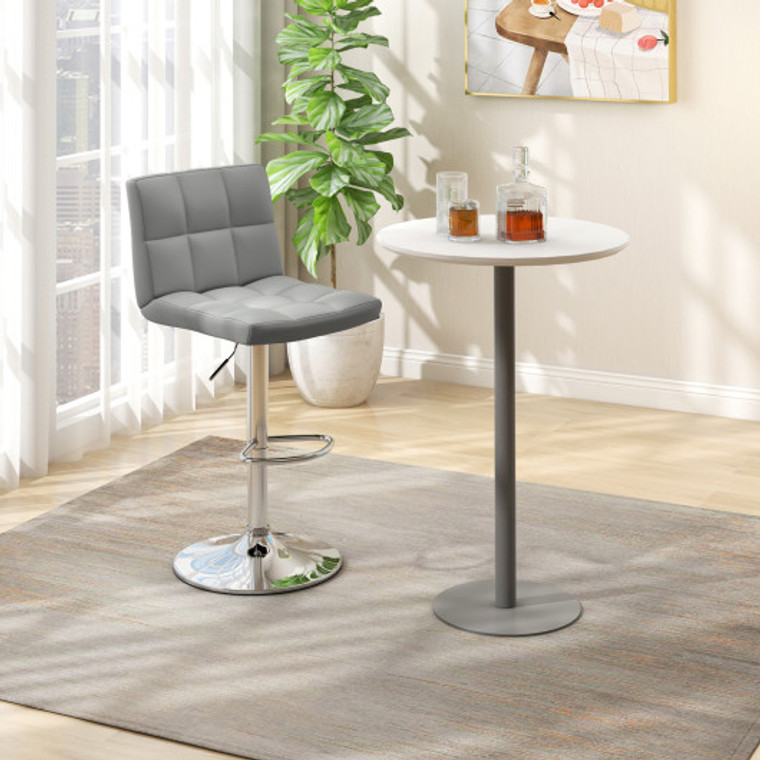 Armless Pu Leather Bar Stool With Adjustable Height And Swivel Seat-Gray HW66492GR-1