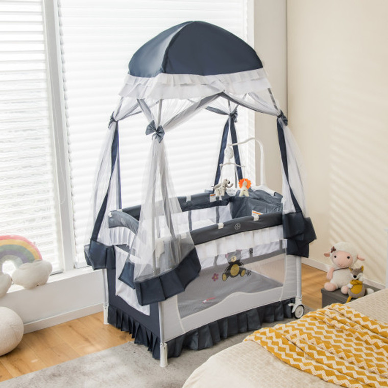 Convertible Bassinet With Removable Changing Table And Detachable Mesh Net-Grey BE10018GR