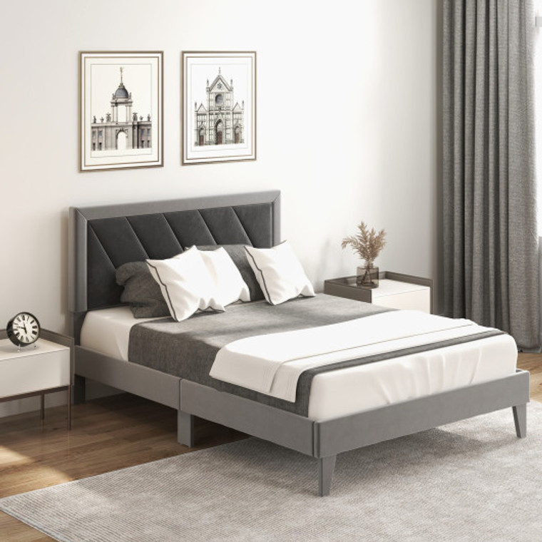 Twin/Full/Queen Platform Bed With High Headboard And Wooden Slats-Full Size HU10420GR-F