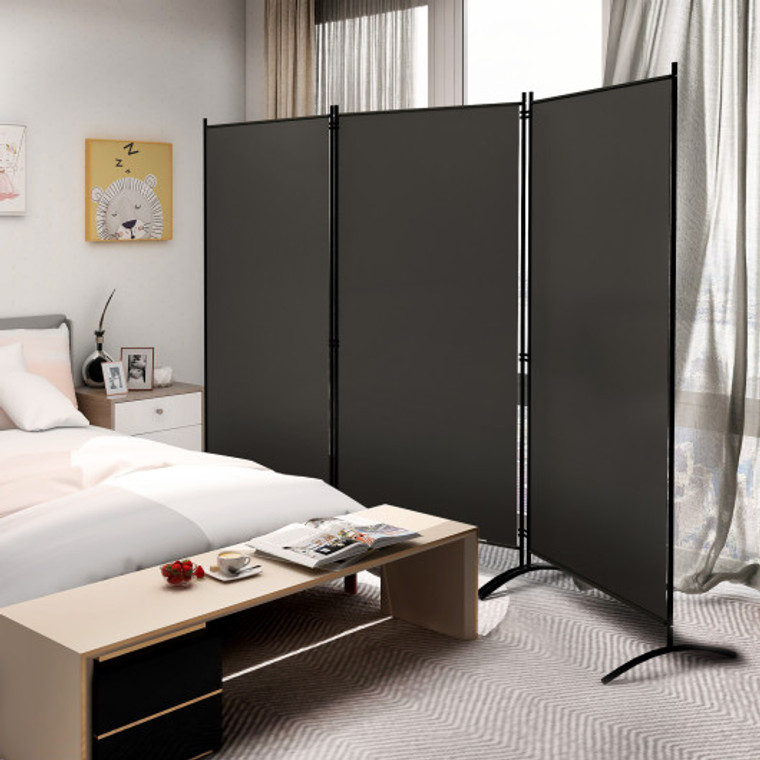 6 Feet 3 Panel Room Divider With Durable Hinges Steel Base-Gray HW65774GR