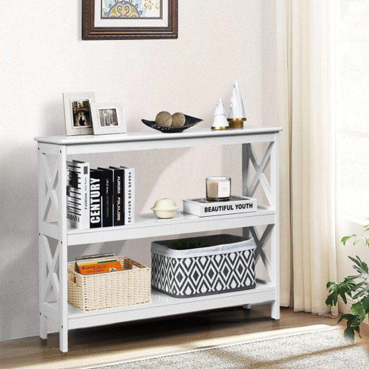 3-Tier Console X-Design Sofa Side Accent Table-White HW65762WH