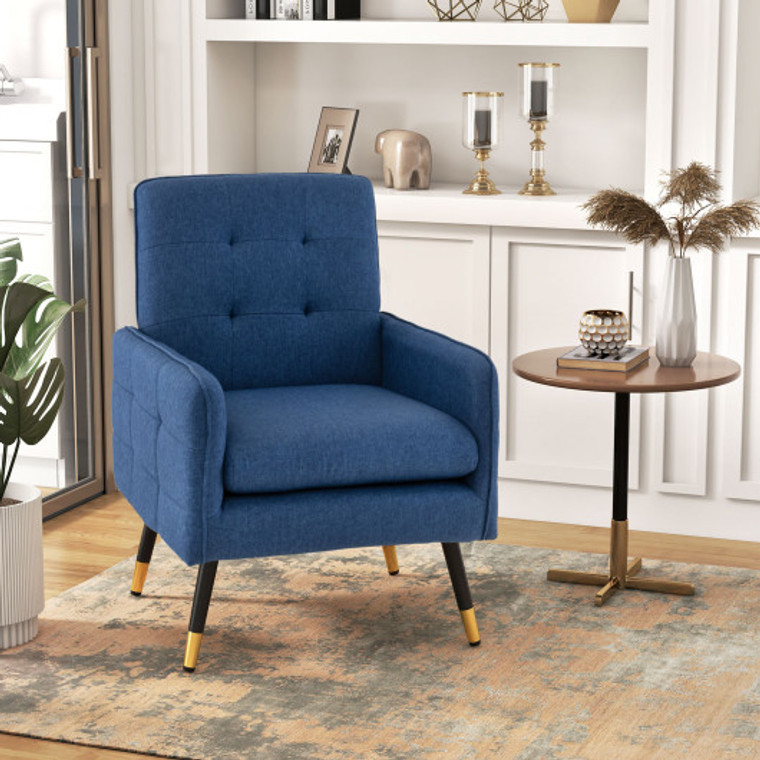 Linen Fabric Accent Chair With Removable Seat Cushion-Blue HV10505BL