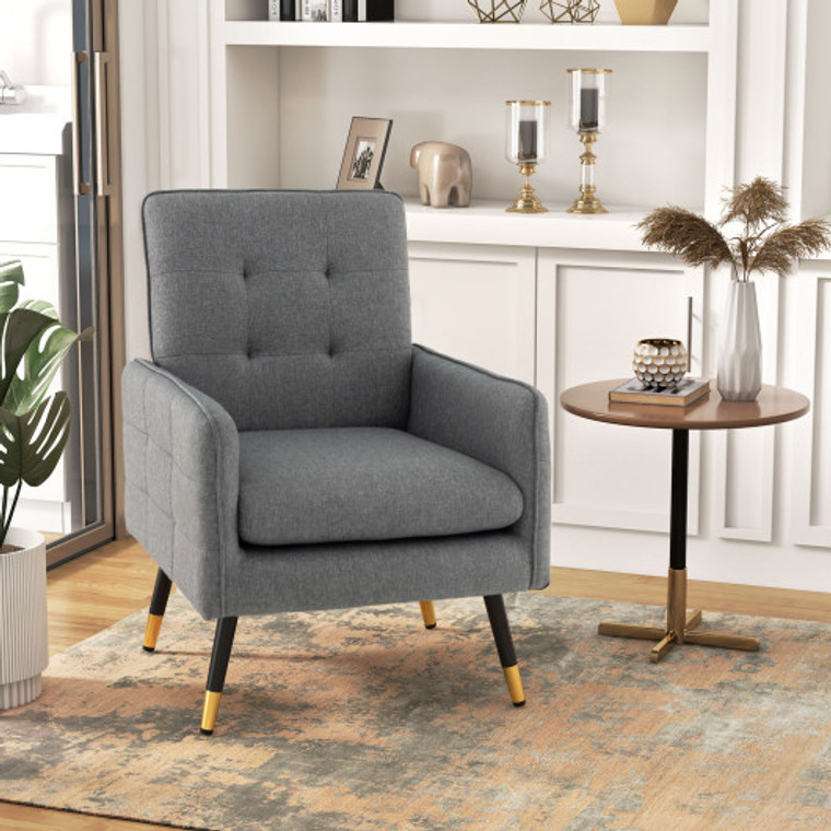 Linen Fabric Accent Chair With Removable Seat Cushion-Gray HV10505GR