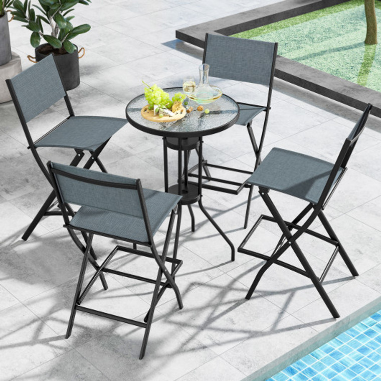 Outdoor Folding Bar Height Stool Set Of 4 With Metal Frame And Footrest-Blue NP11341BL-4