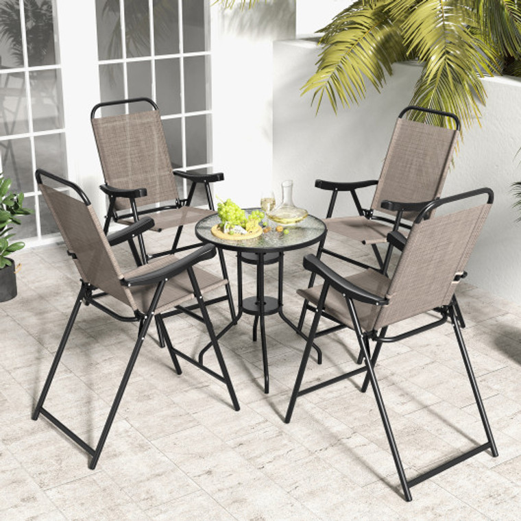 Patio Folding Bar Stool Set Of 4 With Metal Frame And Footrest-Coffee NP11342CF-4