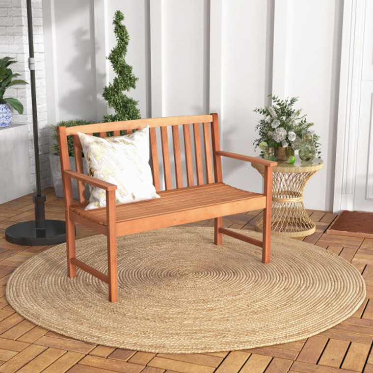 2-Seat Patio Wood Bench With Cozy Armrests And Backrest HW71568