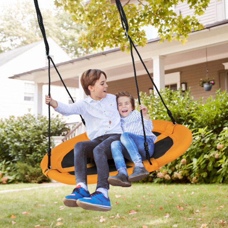 40 Inches Saucer Tree Swing Round With Adjustable Ropes And Carabiners-Yellow NP11270YW