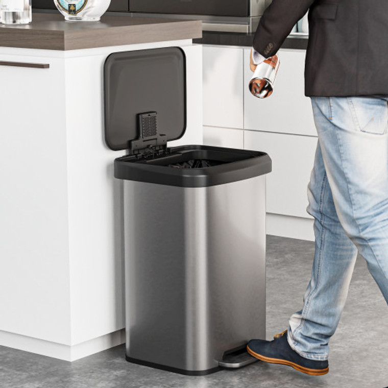 13.2 Gallon Step Trash Can With Soft Close Lid And Deodorizer Compartment-Silver GY10006SL