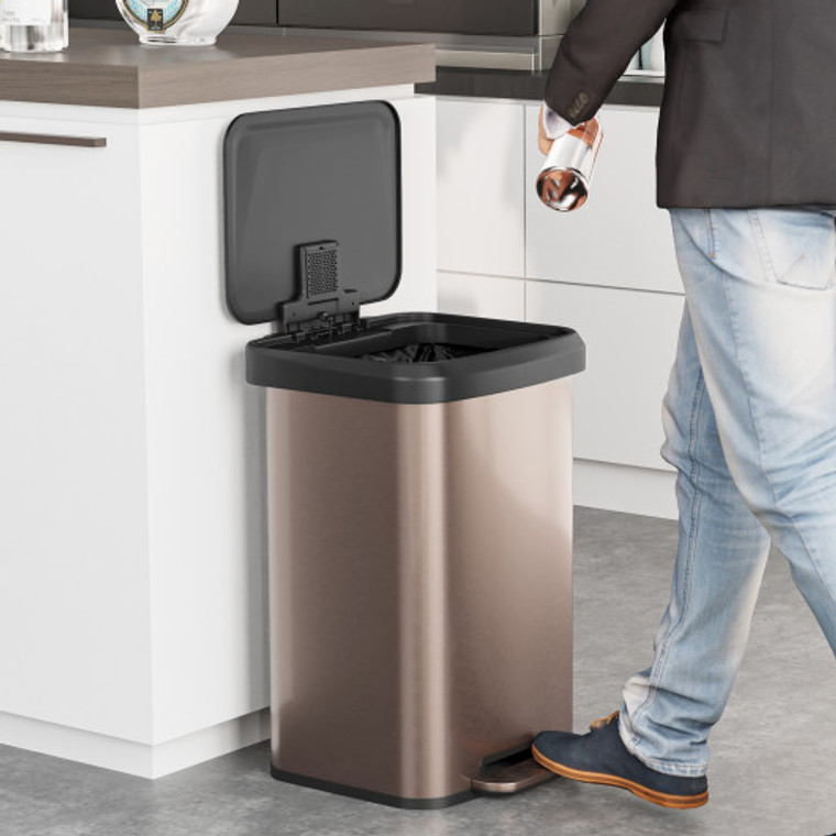 13.2 Gallon Step Trash Can With Soft Close Lid And Deodorizer Compartment-Golden GY10006GD