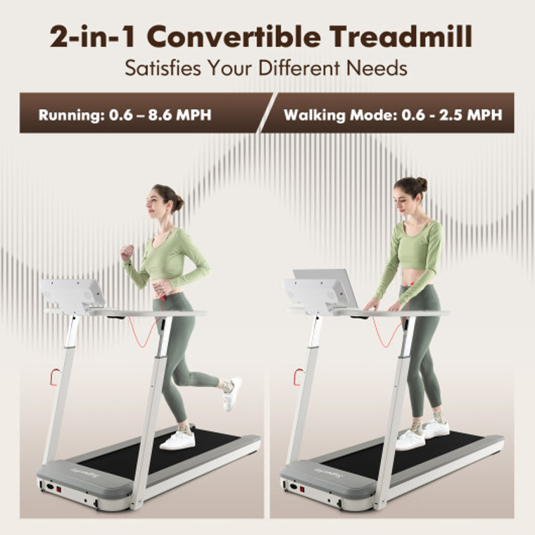 3Hp Folding Treadmill With Adjustable Height And App Control-Silver SP37860US-SL