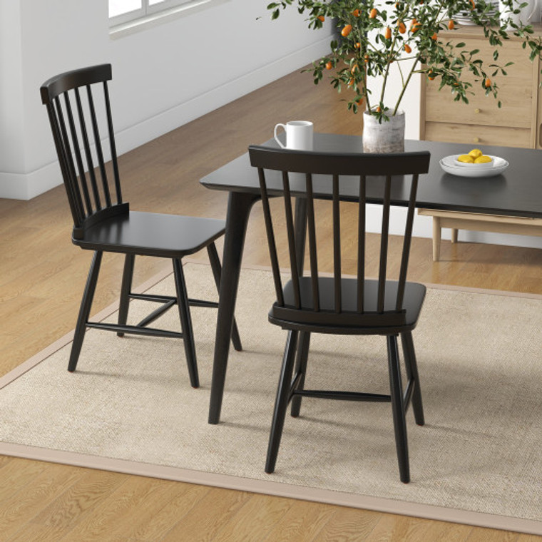 Set Of 2 Windsor Dining Chairs With High Spindle Back-Black JV11291DK