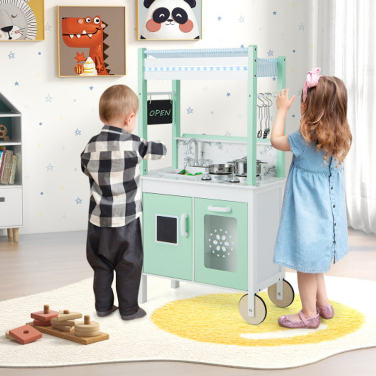 Double-Sided Pretend Play Kitchen With Remote Control And Led Light Bars-Green TP10132GN