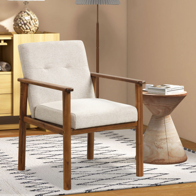 Modern Accent Linen Fabric Armchair With Solid Wood Legs And Soft Cushioned Seat JV11280