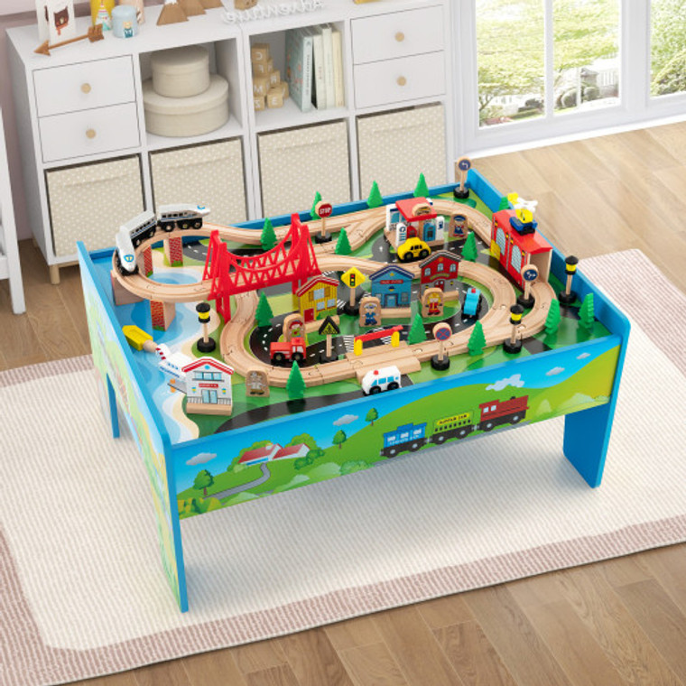 80-Piece Wooden Train Set And Table TM10052