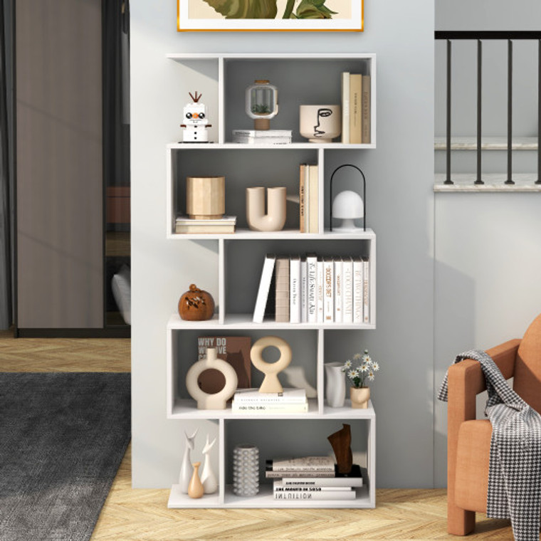 5-Tier Bookshelf With Anti-Toppling Device For Living Room Home Office-White CB10554WH