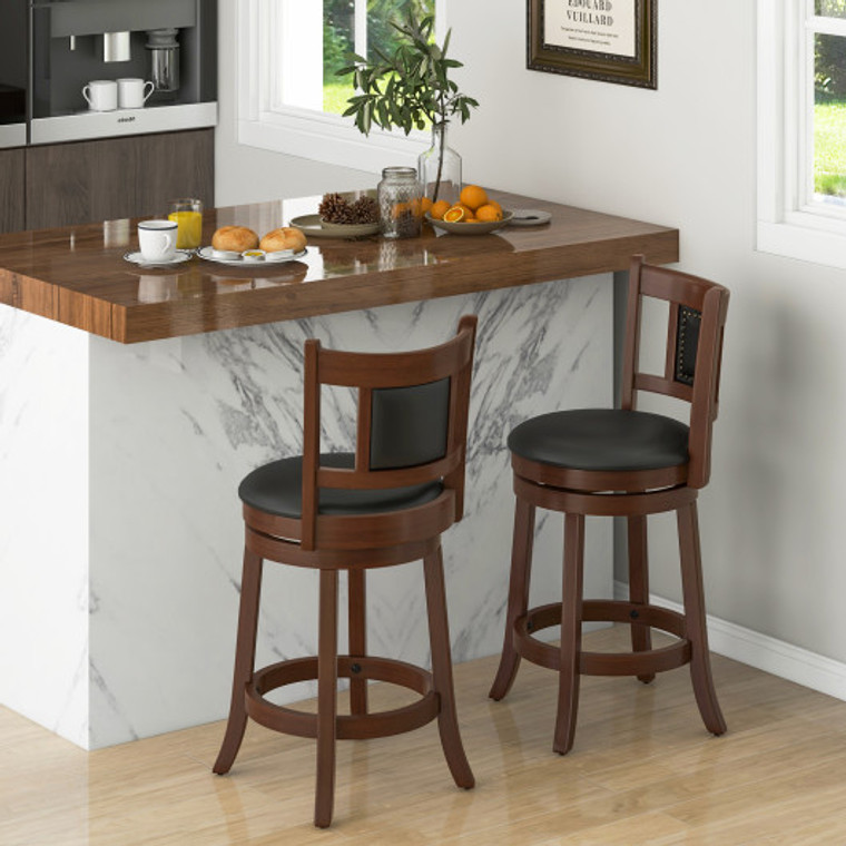 25.5 Inch/30.5 Inch Upholstered Bar Stools Set Of 2 With Curved Backrest And Footrest-25.5 Inches JV11227BN-24