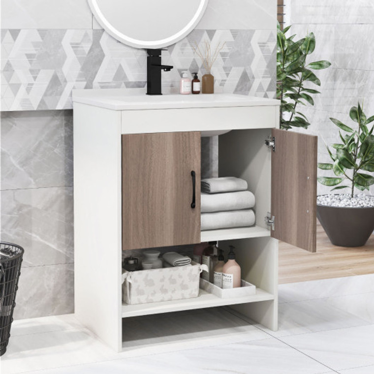 25 Inch Bathroom Vanity Sink Combo Cabinet With Doors And Open Shelf-Gray BA7903GR+