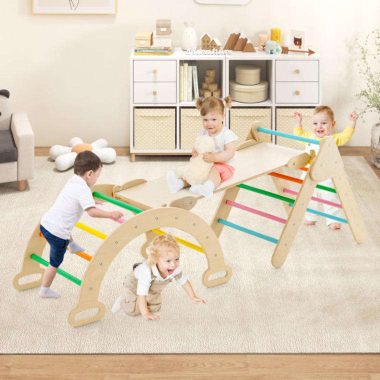 2-In-1 Wooden Kids Climber Toys With Triangle Arch Ramp-Multicolor TS10071CL