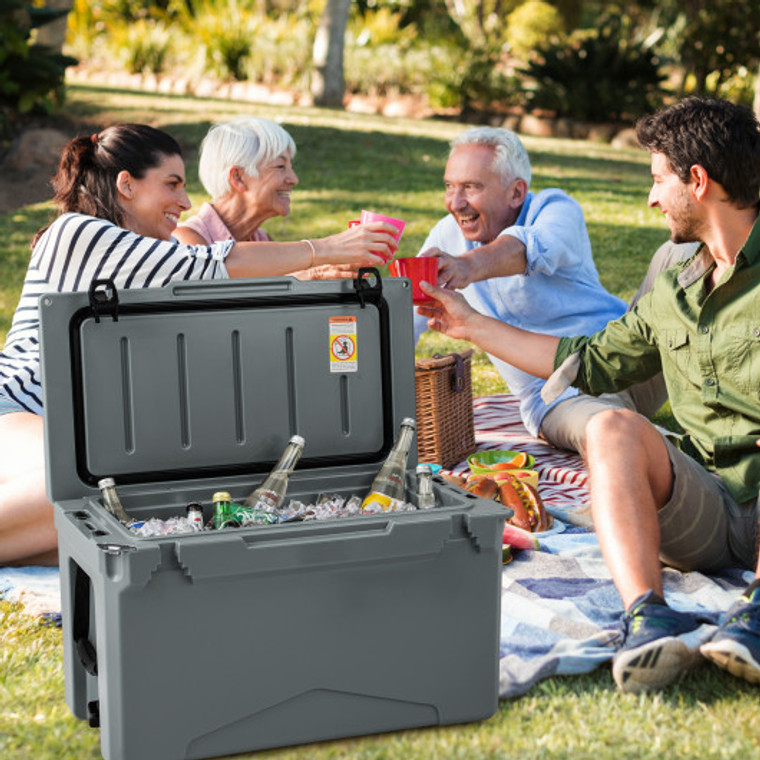 50 Qt Rotomolded Cooler Insulated Portable Ice Chest With Integrated Cup Holders-Gray GP11737GR