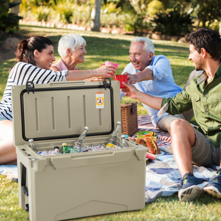 50 Qt Rotomolded Cooler Insulated Portable Ice Chest With Integrated Cup Holders-Tan GP11737SA