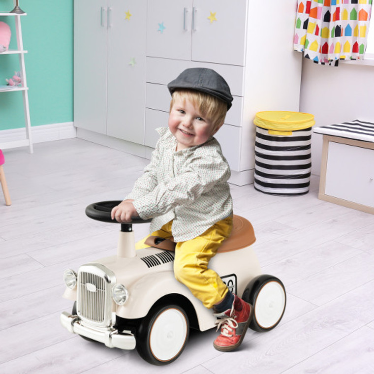 Kids Sit To Stand Vehicle With Working Steering Wheel And Under Seat Storage-White TQ10210WH