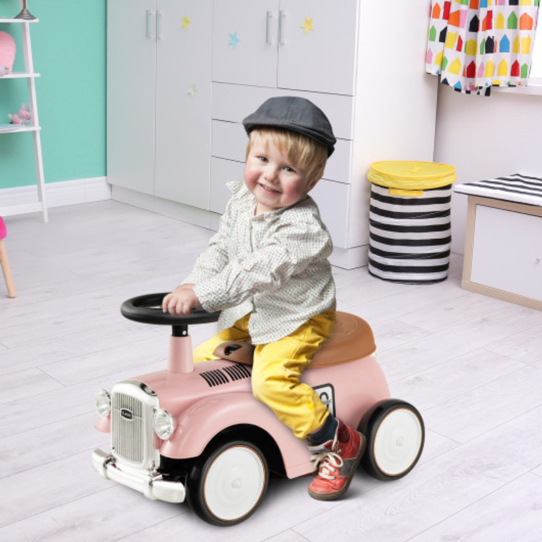 Kids Sit To Stand Vehicle With Working Steering Wheel And Under Seat Storage-Pink TQ10210PI