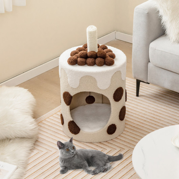 Bubble Tea Cat Tree Tower With Scratching Post-Coffee PV10127CF