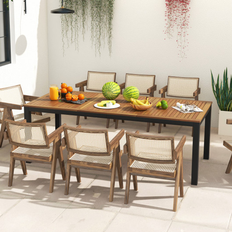 8-Person Outdoor Dining Table 79 Inch Acacia Wood Patio Table With Umbrella Hole HW71585