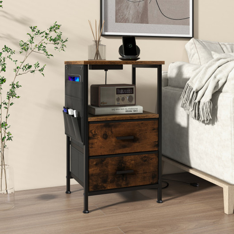 Industrial Bedside Table With Usb Ports And Ac Outlets For Bedroom Living Room-1 Piece JZ10198US-1CF