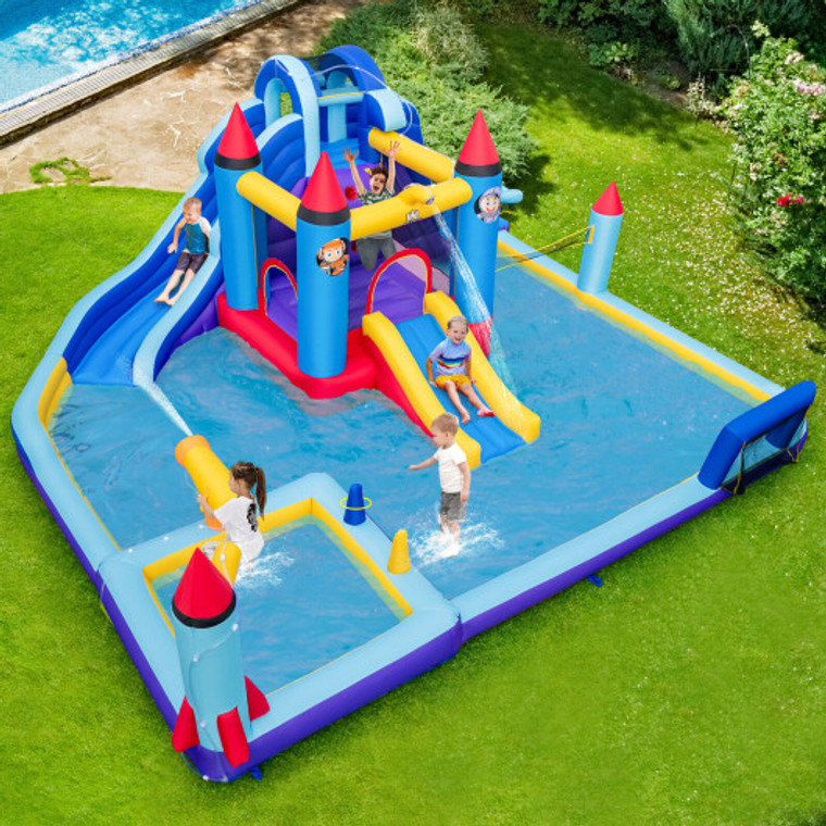 Rocket Theme Inflatable Water Slide Park With 1100W Blower NP11126+ES10046US